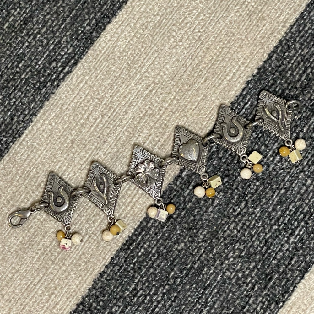 Vintage Lucky Charm Link Bracelet with Dangle Beads